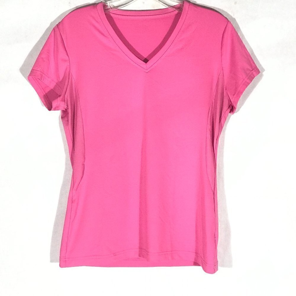 FILA Womens Pink Athletic V Neck Yoga Workout Training Top - Picture 4 of 7